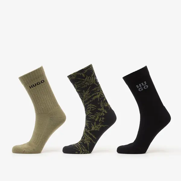 Hugo Boss Nogavice Hugo Boss Qs Rib Fern Socks 3-Pack Black 40-46