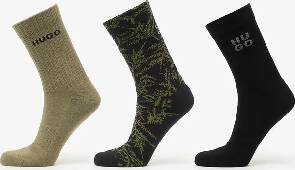 Hugo Boss Nogavice Hugo Boss Qs Rib Fern Socks 3-Pack Black 40-46