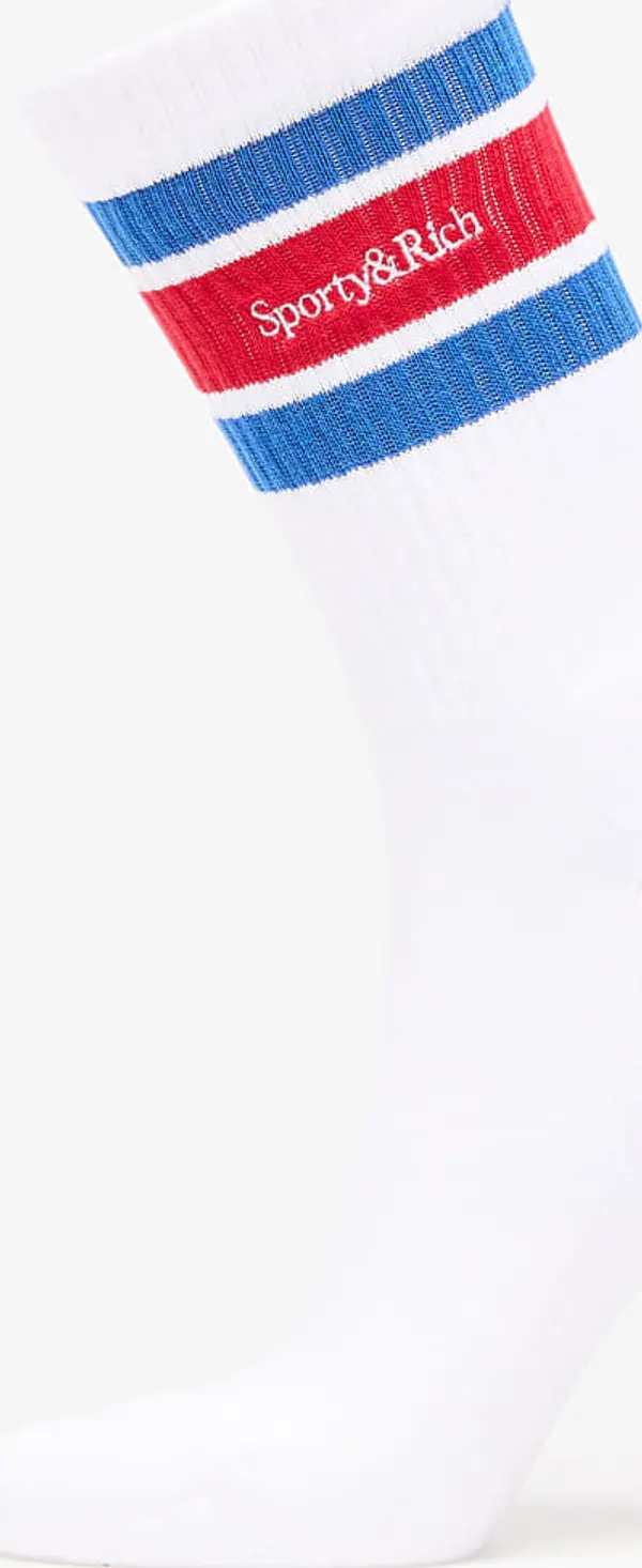 Sporty & Rich Nogavice Sporty & Rich Serif Logo Socks White/ Paris blue/ Ruby Universal