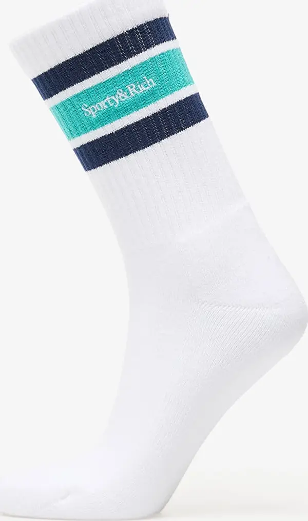 Sporty & Rich Nogavice Sporty & Rich Serif Logo Socks White/ Spring Green/ Light Navy Universal