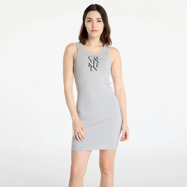 Calvin Klein Obleka Calvin Klein Jeans Sl Cotton 1X1 Rib Dress Gray XS