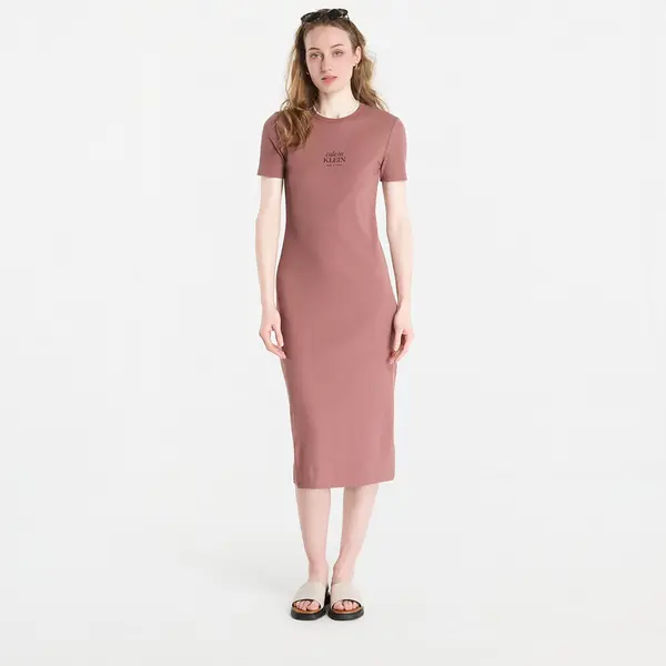 Calvin Klein Obleka Calvin Klein Jeans Ss 2X2 Baby Rib Logo Midi Dress Sierra Brown L