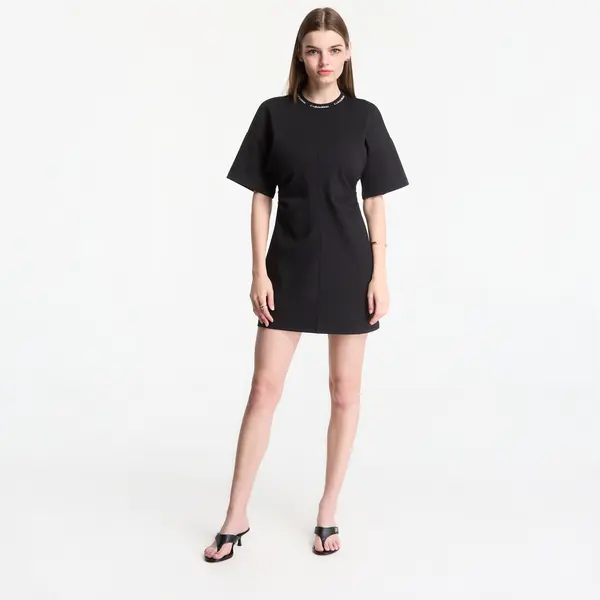 Calvin Klein Obleka Calvin Klein Jeans Ss Logo Rib Interlock T-Shirt Dress Black L
