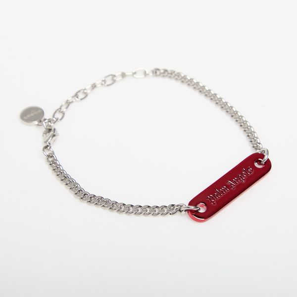 Palm Angels Palm Angels Logo Plate Bracelet Silver/ Red Universal