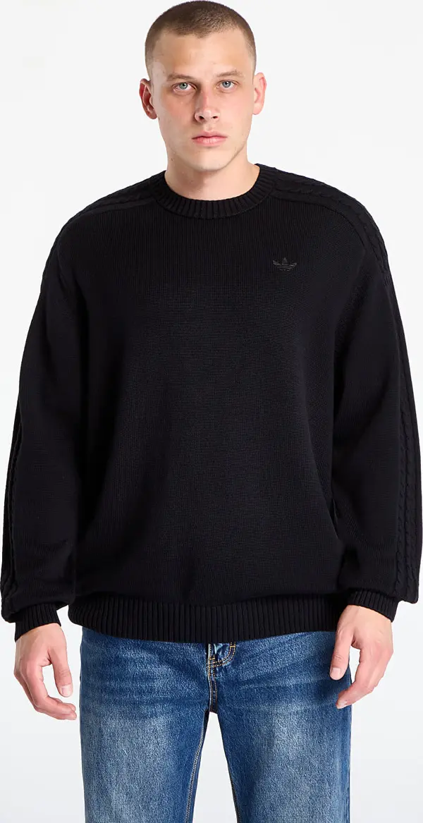 adidas Originals Pulover adidas Premium Essentials Knit Crewneck Black/ Semi Lucid Fuchsia XXL