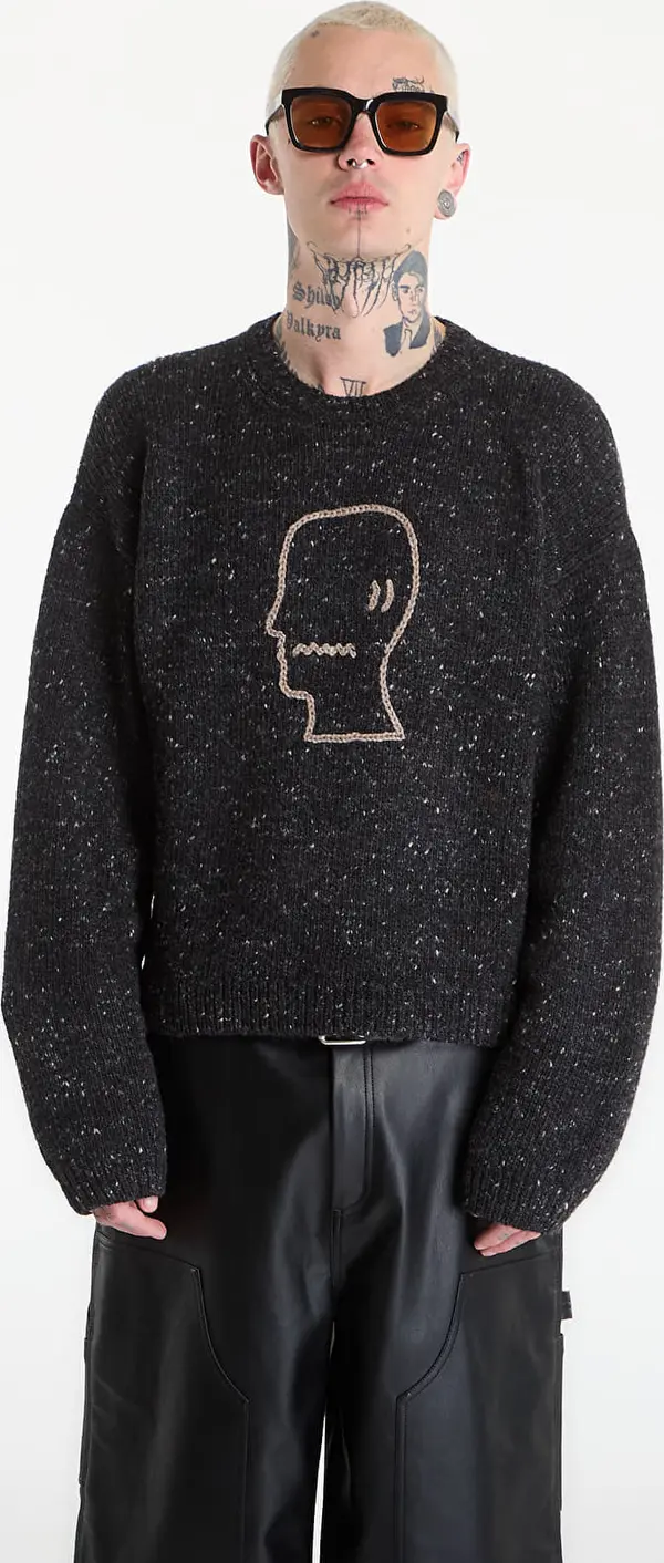 Brain Dead Pulover Brain Dead Logohead Alpaca Crewneck Sweater Char L