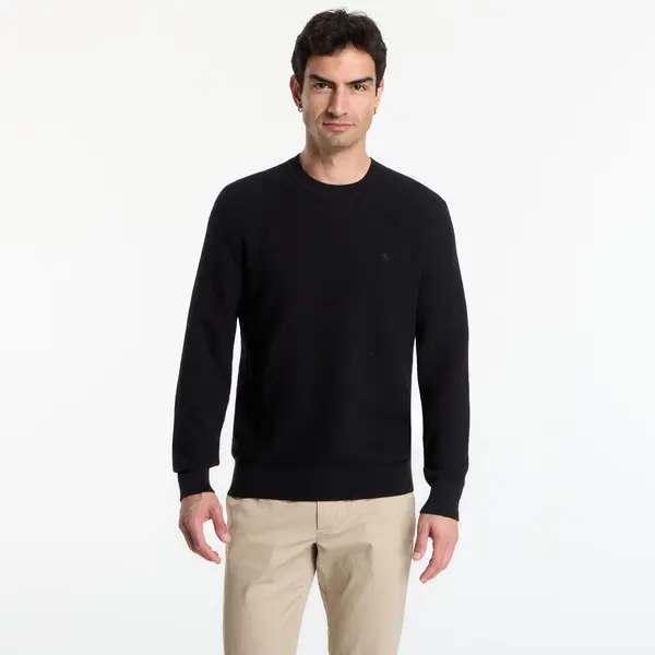 Calvin Klein Pulover Calvin Klein Ls Textured Cotton Crewneck Sweater Black XL