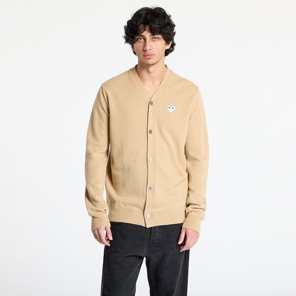 Comme des Garçons PLAY Pulover Comme des Garçons PLAY White Emblem V-Neck Cardigan Knit UNISEX Light Camel L