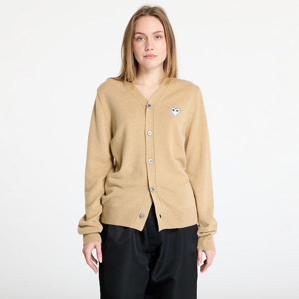 Comme des Garçons PLAY Pulover Comme des Garçons PLAY White Emblem V-Neck Cardigan Knit UNISEX Light Camel M