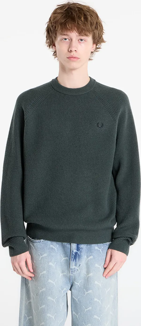 FRED PERRY Pulover FRED PERRY Lambswool Raglan Jumper Court Green L