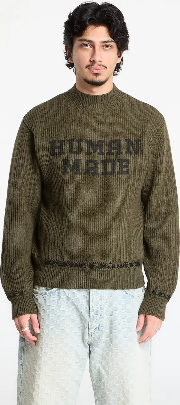 HUMAN MADE Pulover HUMAN MADE Moc Neck Knit Sweater UNISEX Olive Drab XL