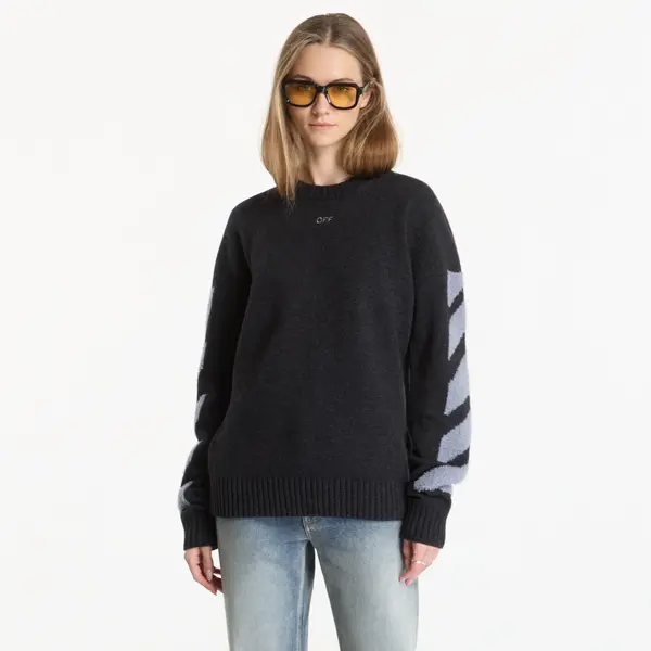Off-White Pulover Off-White Diag Fuzzy Knit Crewneck UNISEX Antracite M