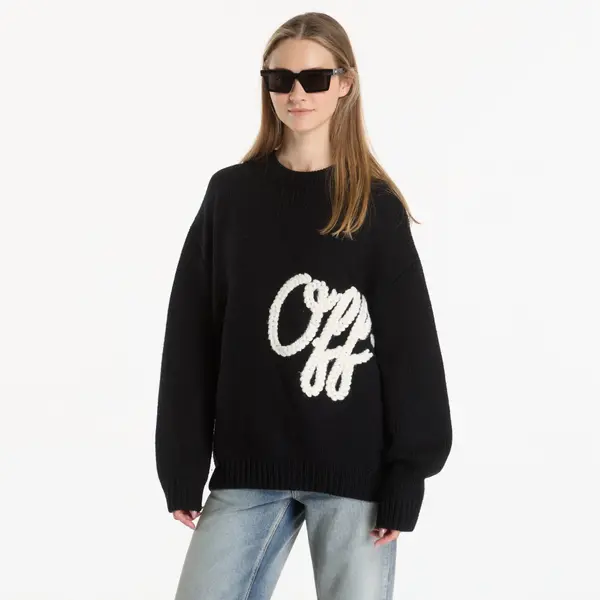 Off-White Pulover Off-White Script Shared Logo Emb Knit Crewneck UNISEX Black M