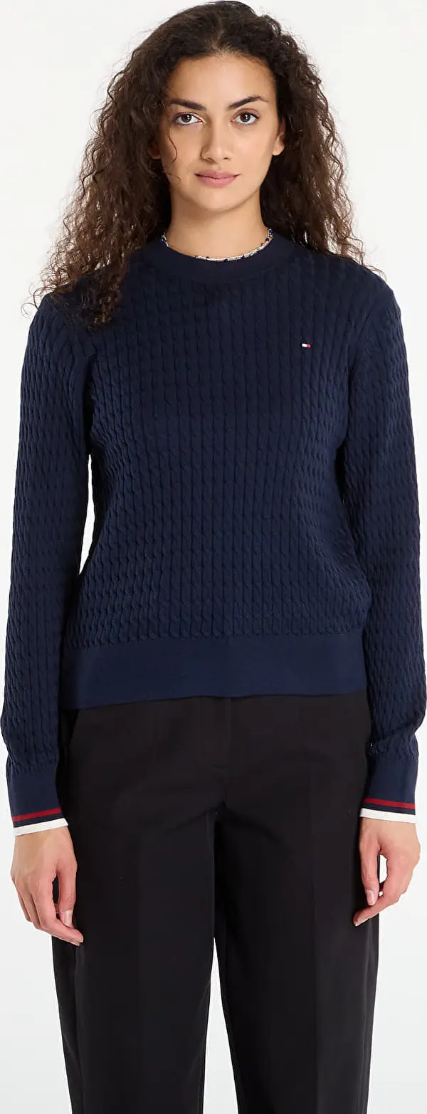 Tommy Hilfiger Pulover Tommy Hilfiger Co Cable Fine Gg C-Nk Ls Sweater Dark Night Navy S