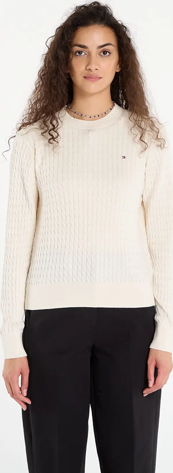 Tommy Hilfiger Pulover Tommy Hilfiger Co Cable Fine Gg C-Nk Ls Sweater Heather Ivory Petal L