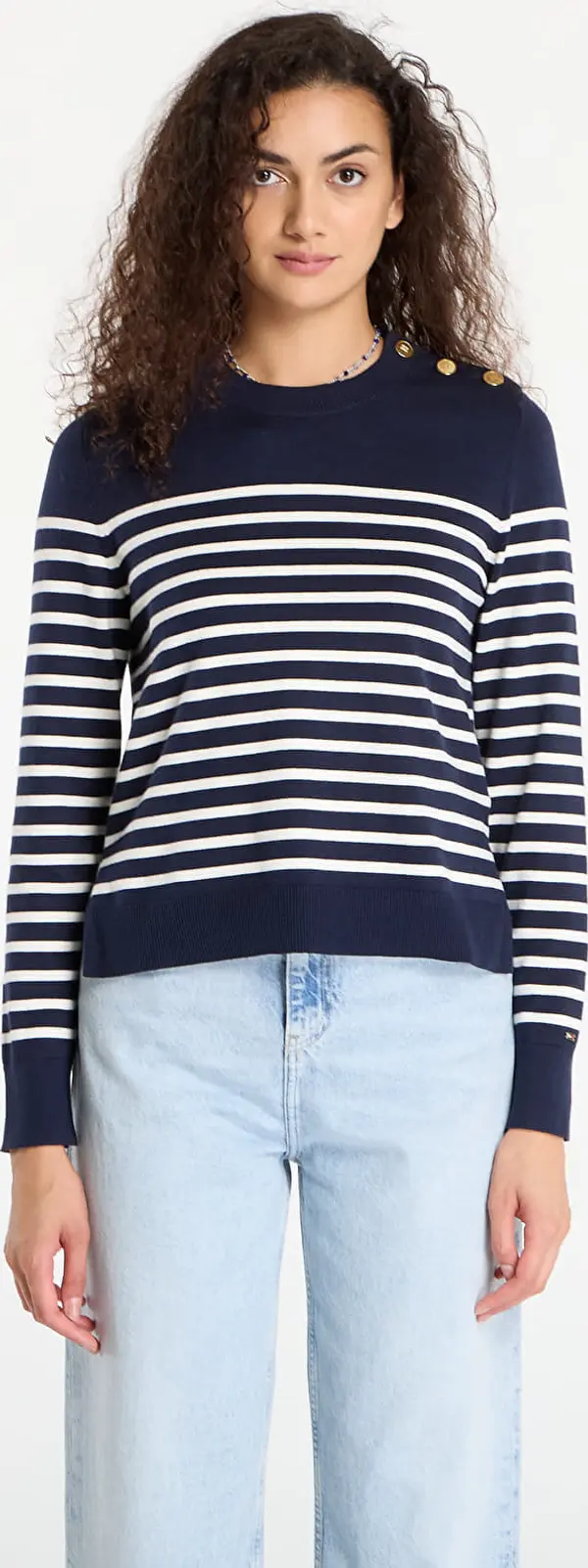 Tommy Hilfiger Pulover Tommy Hilfiger Co Jersey Mid Gg Ls Gold Btn Swt Navy/ White S