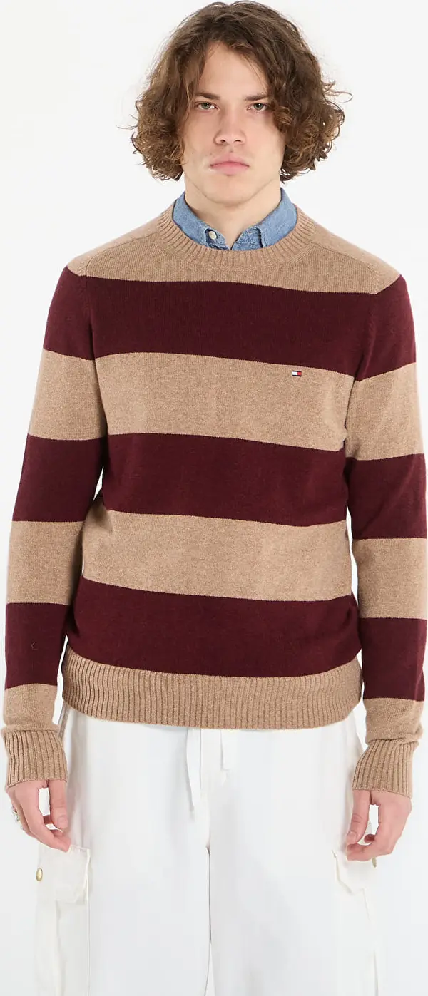 Tommy Hilfiger Pulover Tommy Hilfiger Lambswool Crew Neck Safari Canvas Heather/ Deep Burgundy Heather XL