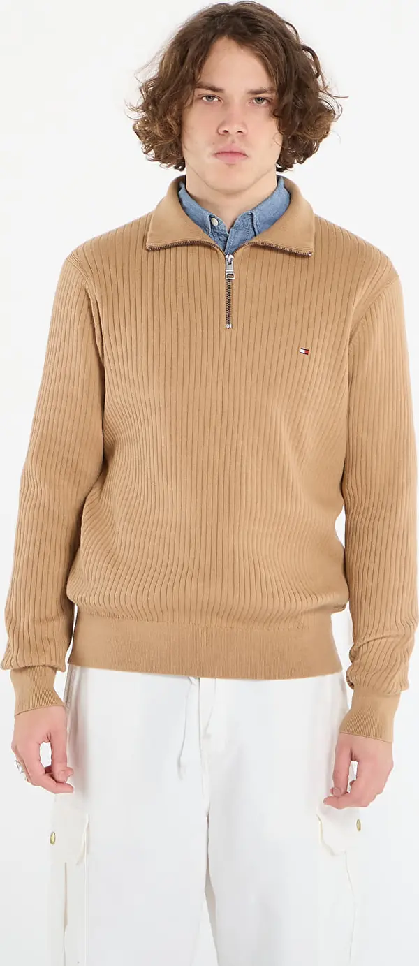 Tommy Hilfiger Pulover Tommy Hilfiger Pima Cotton Cash Structure Zip Mock Timeless Camel M
