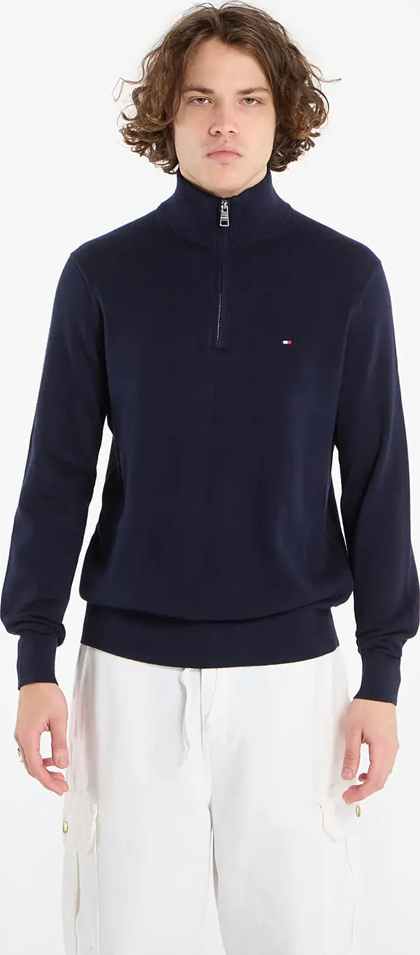 Tommy Hilfiger Pulover Tommy Hilfiger Pima Org Ctn Cashmere Zip Mock Desert Sky L