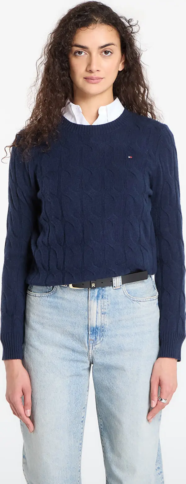 Tommy Hilfiger Pulover Tommy Hilfiger Soft Wool Cable C-Neckk Ls Sweater Dark Night Navy L
