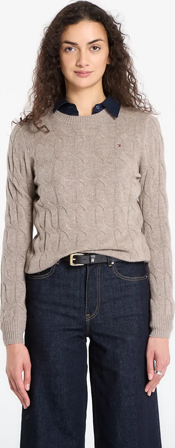 Tommy Hilfiger Pulover Tommy Hilfiger Soft Wool Cable C-Neckk Ls Sweater Heathered Taupe S