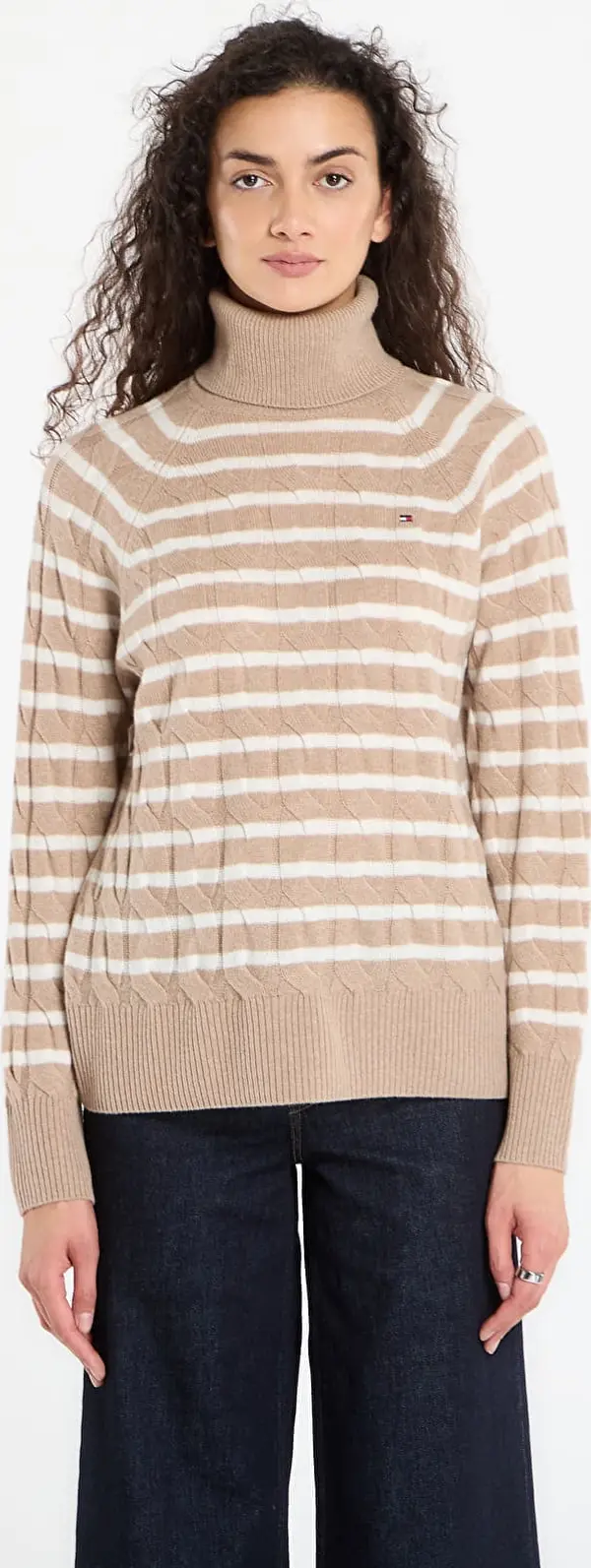 Tommy Hilfiger Pulover Tommy Hilfiger Soft Wool Cable Roll-Neck Ls Sweater Safari Canvas Heather/ Ivory Petal Stp XS