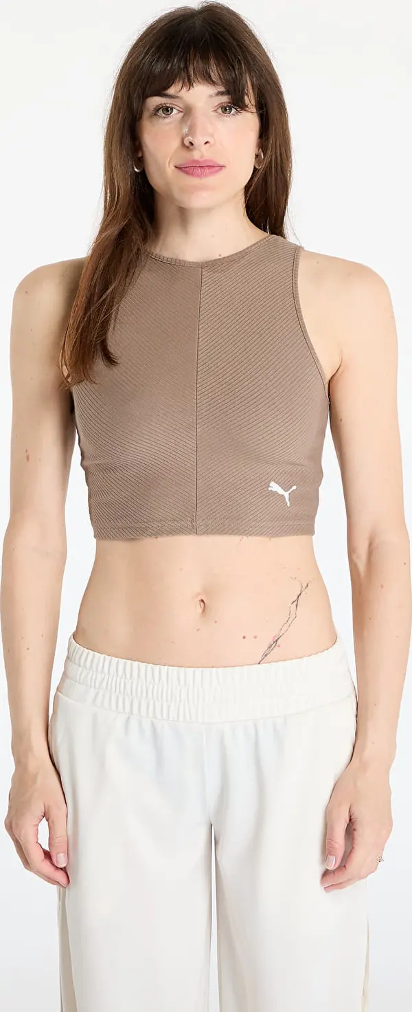 Puma Puma Wardrobe Essentials Ribbed Crop Top Totally Taupe XL
