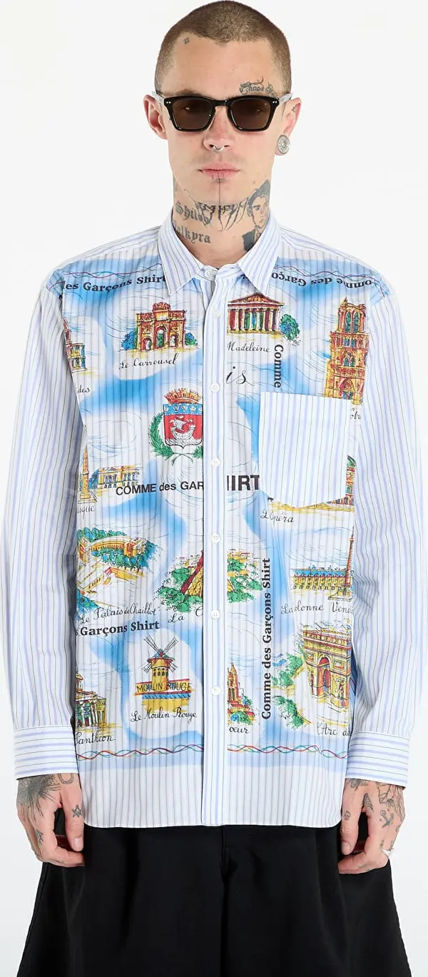 Comme des Garçons SHIRT Srajca Comme des Garçons SHIRT Striped Shirt With Graphic Print White M