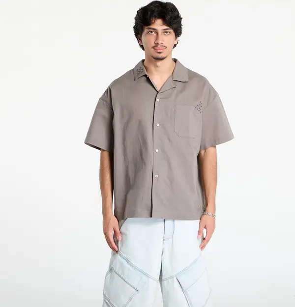 Nike Srajca Nike Life Men's Linen Short-Sleeve Button Down Cave Stone/ Anthracite/ Cave Stone L