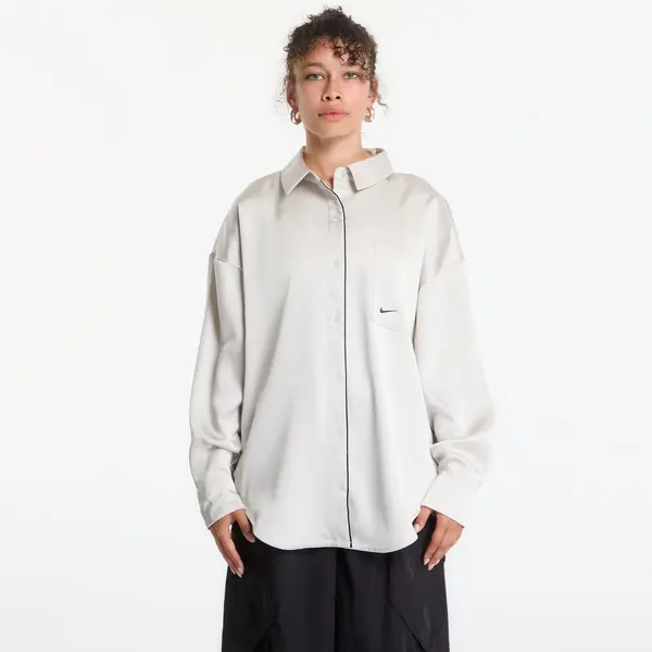 Nike Srajca Nike Sportswear Women's Oversized Satin Long-Sleeve Top Light Bone/ Black L