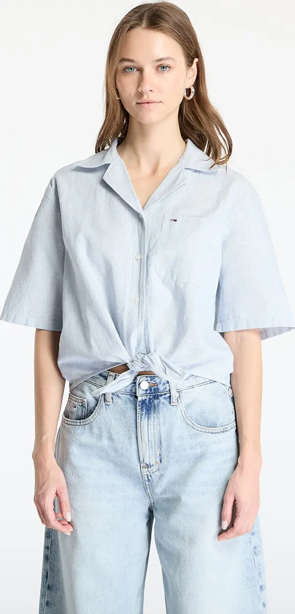 Tommy Hilfiger Srajca Tommy Jeans Crop Linen Shortsleeve Shirt Blue M
