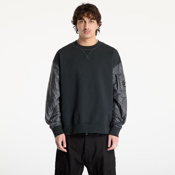 C.P. Company Sweatshirt C.P. Company Diagonal Raised Fleece Mixed Quilted Crew Neck Sweatshirt Black Sand L