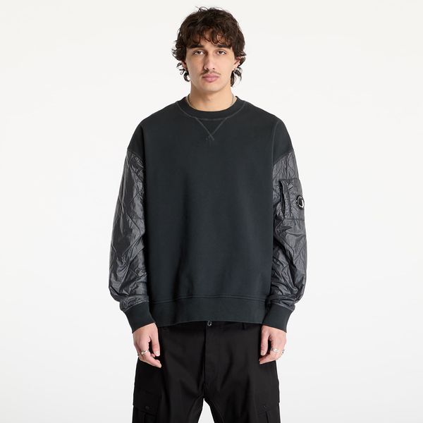 C.P. Company Sweatshirt C.P. Company Diagonal Raised Fleece Mixed Quilted Crew Neck Sweatshirt Black Sand XL