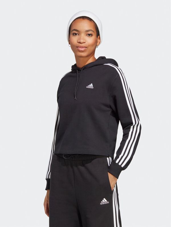 adidas adidas Jopa Essentials 3-Stripes French Terry Crop Hoodie IC8767 Črna Regular Fit