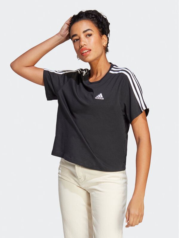 adidas adidas Majica Essentials 3-Stripes Single Jersey Crop Top HR4913 Črna Loose Fit