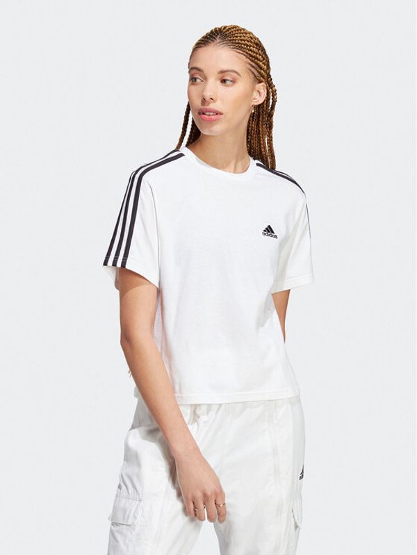 adidas adidas Majica Essentials 3-Stripes Single Jersey Crop Top HR4915 Bela Loose Fit