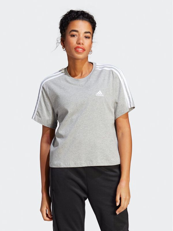 adidas adidas Majica Essentials 3-Stripes Single Jersey Crop Top HR4916 Siva Loose Fit