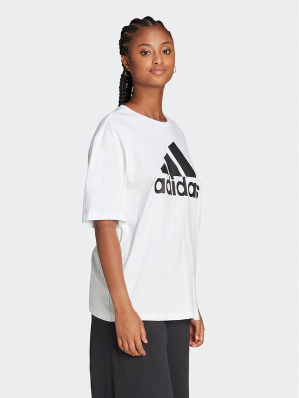 adidas adidas Majica Essentials Big Logo Boyfriend T-Shirt HR4930 Bela Loose Fit