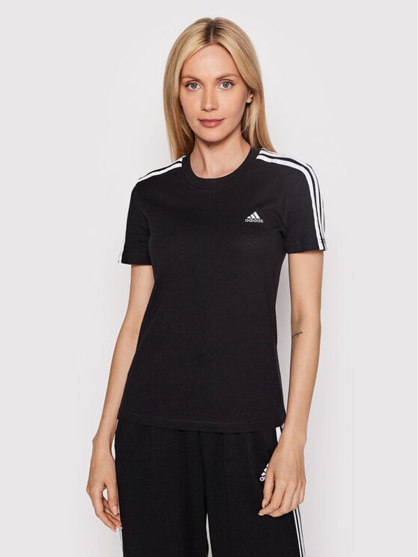 adidas adidas Majica Loungewear Essentials 3-Stripes GL0784 Črna Slim Fit