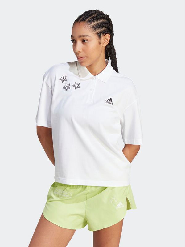 adidas adidas Polo majica Scribble Embroidery IA3160 Bela Loose Fit