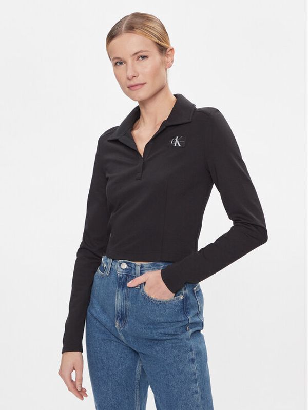 Calvin Klein Jeans Calvin Klein Jeans Bluza Polo Collar Milano Regular Top J20J222556 Črna Regular Fit
