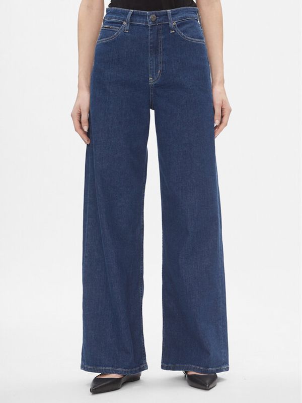 Calvin Klein Calvin Klein Jeans hlače High Rise Wide - Mid Blue K20K206304 Mornarsko modra Relaxed Fit