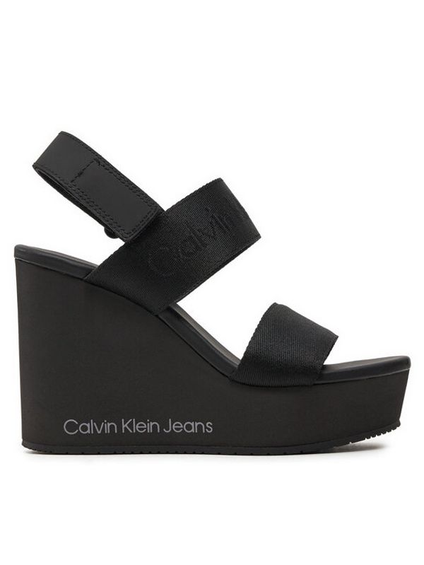 Calvin Klein Jeans Calvin Klein Jeans Sandali Wedge Sandal Webbing In Mtl YW0YW01479 Črna