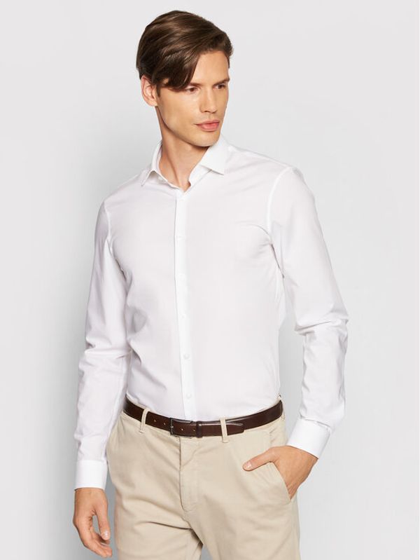 Calvin Klein Calvin Klein Srajca 2ply Poplin Stretch Slim Shirt K10K103025 Bela Slim Fit