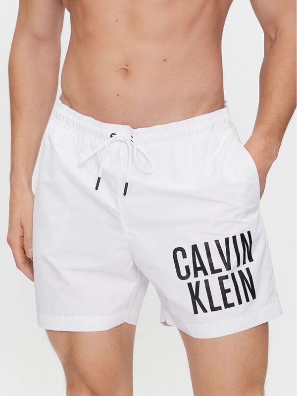 Calvin Klein Swimwear Calvin Klein Swimwear Kopalne hlače Medium Drawstring-Nos KM0KM00739 Bela Regular Fit