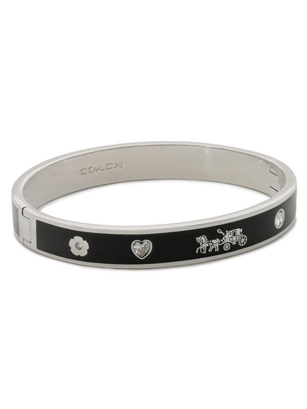 Coach Coach Zapestnica Enamel Horse & Carriage Hinged Bangle Bracelet 37479035RHO003 Srebrna