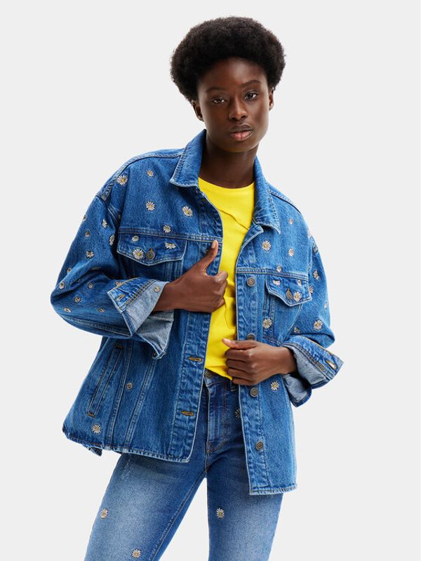 Desigual Desigual Jeans jakna Flowers 24SWED21 Modra Regular Fit