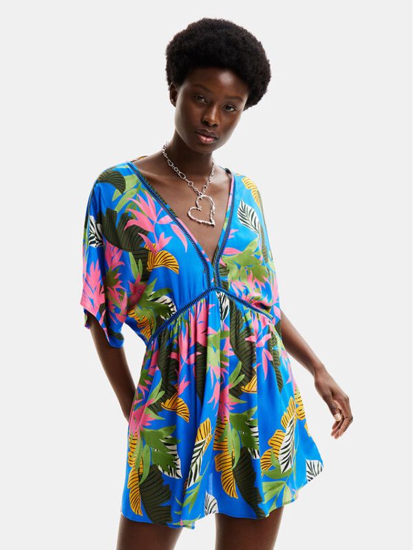 Desigual Desigual Obleka za na plažo Tropical Party 24SWMW23 Modra Loose Fit