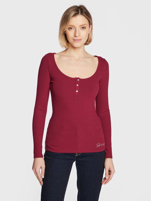 Guess Guess Bluza Karlee Jewel W2YP46 KBCO2 Bordo rdeča Slim Fit