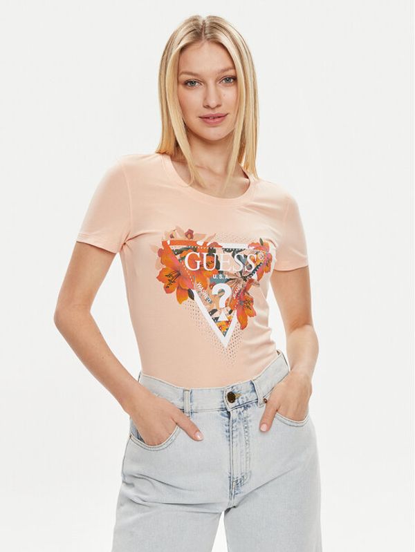 Guess Guess Majica Ss Cn Tropical Train W4GI62 J1314 Oranžna Slim Fit